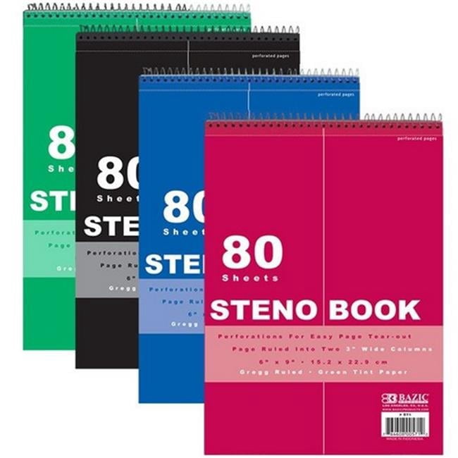 Bazic  80 Ct. 6in. X 9in. Green Tint Gregg Ruled Steno Book Case of 48 - Green Tint - 6 x 9 in.