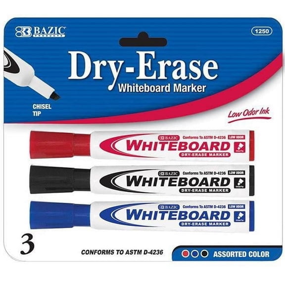 Bazic    Assorted Color Chisel Tip Dry-Erase Markers (3/Pack)  Case of 24