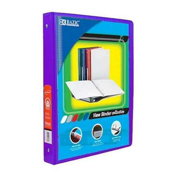 Bazic   BAZIC 1/2'' Purple 3-Ring View Binder w/ 2-Pockets  Case of 12