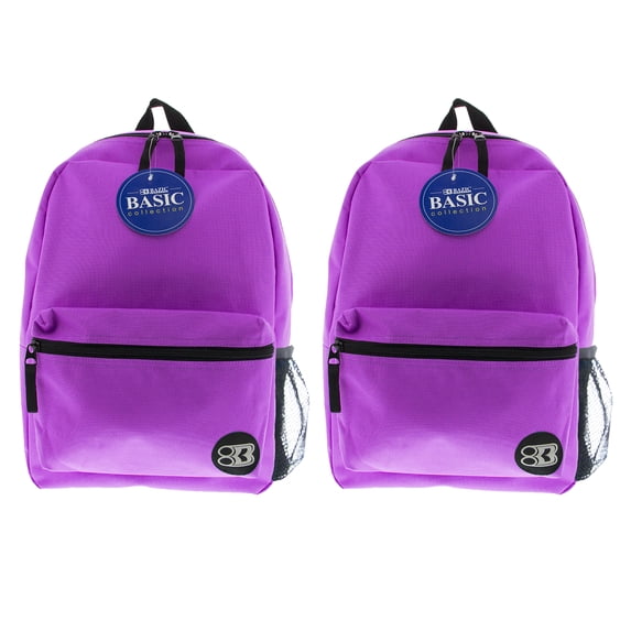 Bazic® Basic 16" Backpack, Purple, 2 Count