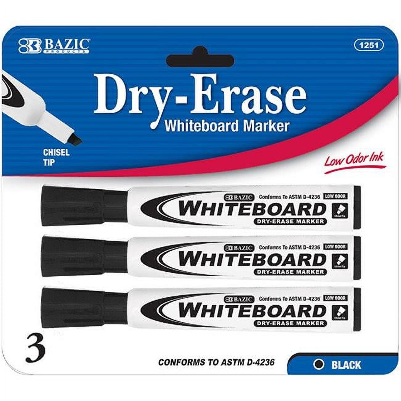 Bazic    Black Chisel Tip Dry-Erase Markers (3/Pack) Pack of 24