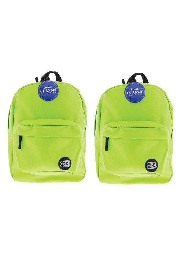Bazic Classic 17" Backpack, Lime Green, 2 Count