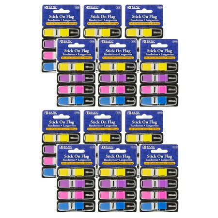 Bazic Color Coding Flags with Dispenser 1/2" Wide Assorted Neon 120 Per Pack 12 Packs (BAZ5170-12)