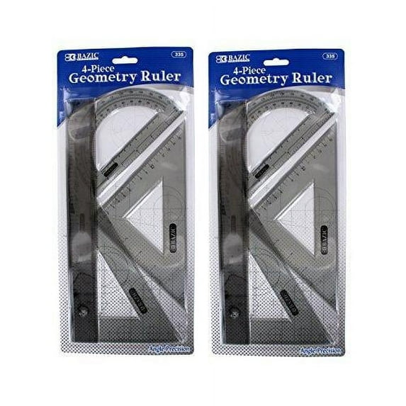 Bazic Geometry Ruler Triangle Protractor Combination, Set of 4 Pieces (2 packs)