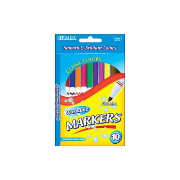 BAZIC Washable Markers Fine Line 10 Color Coloring Marker (10/Pack), 1-Pack