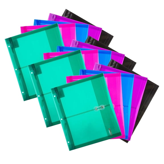 Bazic Poly Project Plastic Binder Pockets 3-Hole Punched Assorted Colors 5/Pack 3 Packs/Bundle
