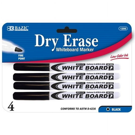 Bazic Products 1200-144 BAZIC Black Fine Tip Dry-Erase Marker - 4-Pack Case of 144