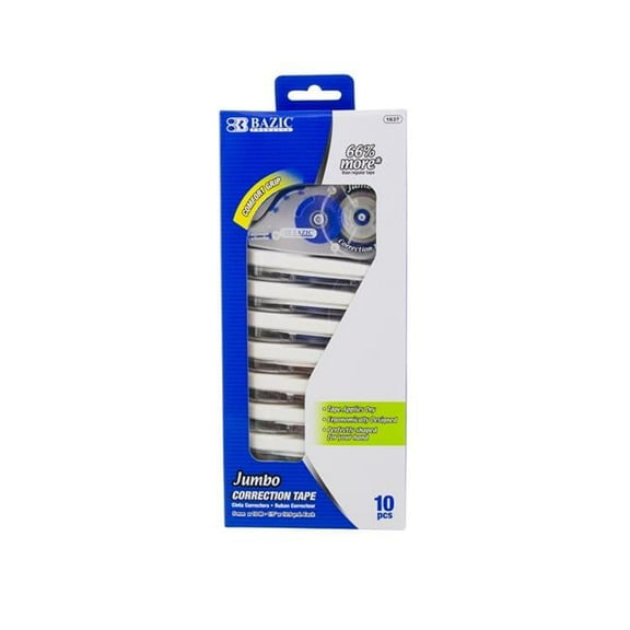 Bazic Products 1637 5 mm x 394 in. Jumbo Correction Tape with Grip, Pack of 10 - Case of 12
