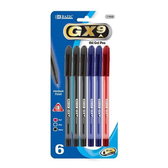 Bazic Products 17058-24 GX-9 Triangle Asst. Color Oil-Gel Ink Pen, Pack of 6 - Case of 24