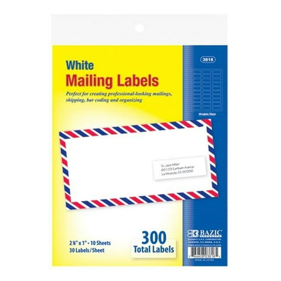 Bazic Products 3818-144 BAZIC 1 in. X 2 5-8 in. White Address Labels - 300-Pack Case of 144
