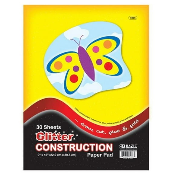 Bazic Products 5006-48 BAZIC 30 Ct. 9 in. X 12 in. Glitter Construction Paper Pad Case of 48