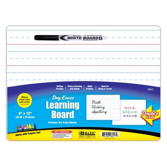 Bazic Products 6017-24 BAZIC 9 in. X 12 in. Double Sided Dry Erase Learning Board with Marker Case of 24