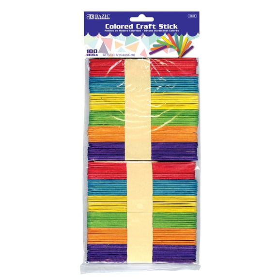 Bazic Products 6801 4.43 x 0.37 in. Assorted Color Craft Stick, 100 per Pack