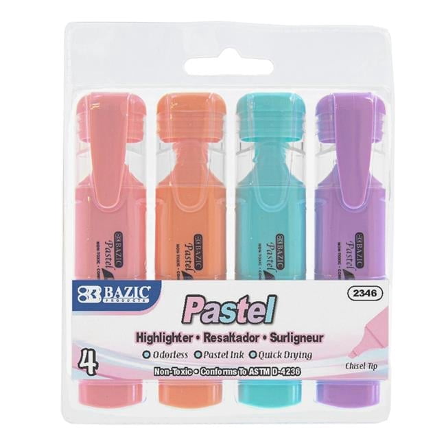 Bazic Products  Pastel Highlighter with Pocket Clip - Pack of 4