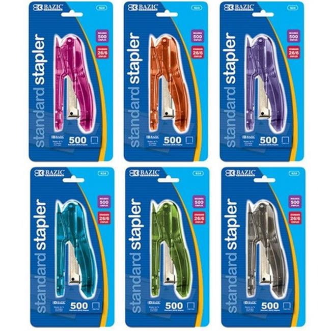 Bazic 624   Transparent Standard (26/6) Stapler w/ 500 Ct. Staples   Case of 24