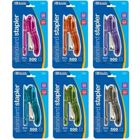 Bazic 624 Transparent Standard (26/6) Stapler w/ 500 Ct. Staples Case of 24