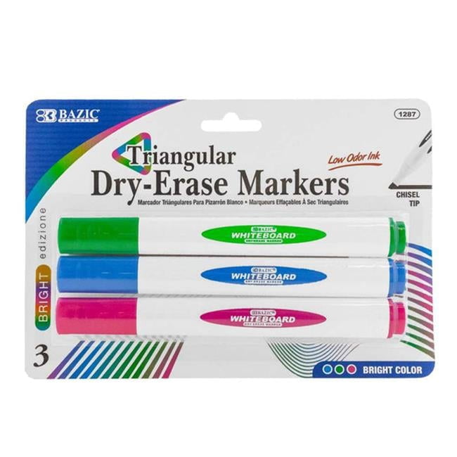 Triangular Chisel Tip Bazic Triangle Dry-Erase Chisel Tip Markers, Bright Colors - Pack of 3 ...