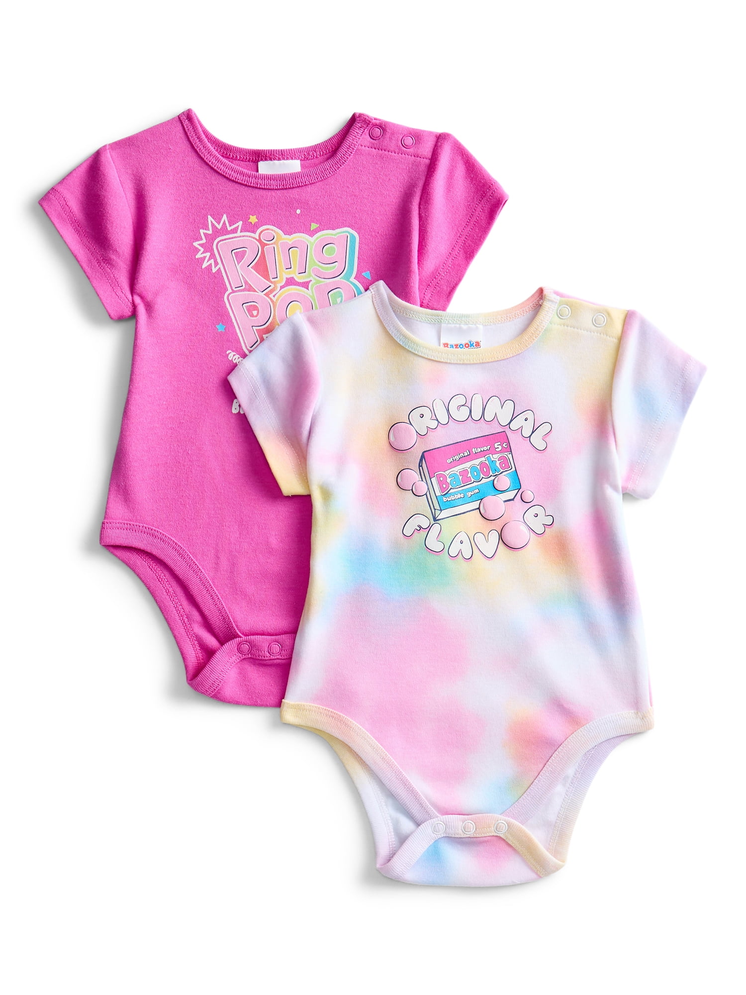 Bazooka Baby Girls Graphic One-Piece Bodysuits, 2-Pack, Sizes 0/3M-24M