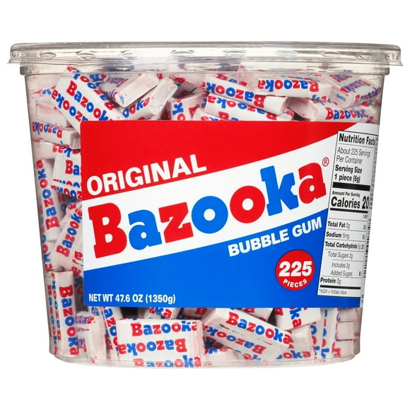 Bazooka Bubble Gum Individually YPF5Wrapped Pink Chewing Gum in Original Flavor - 225 Count Bulk Bubble Gum Tub - Fun Old Fashioned Candy for Kids