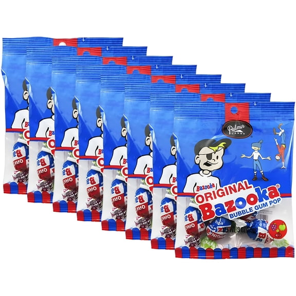 Bazooka Original Bubble Gum Pops Assorted Flavors, 8 Pack Nostalgic Candy Lollipops, 3 oz