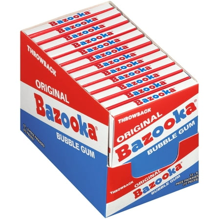Bazooka Bubble Gum, Original Flavor, Nostalgia Mini-Wallet Pack, Display Tray of 12- 6 Count Packs