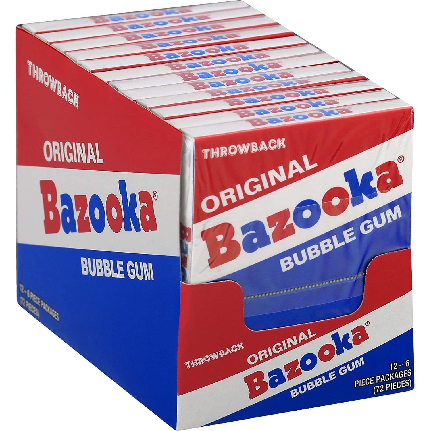 Bazooka Bubble Gum, Original Flavor, Nostalgia Mini-Wallet Pack, Display Tray of 12- 6 Count Packs