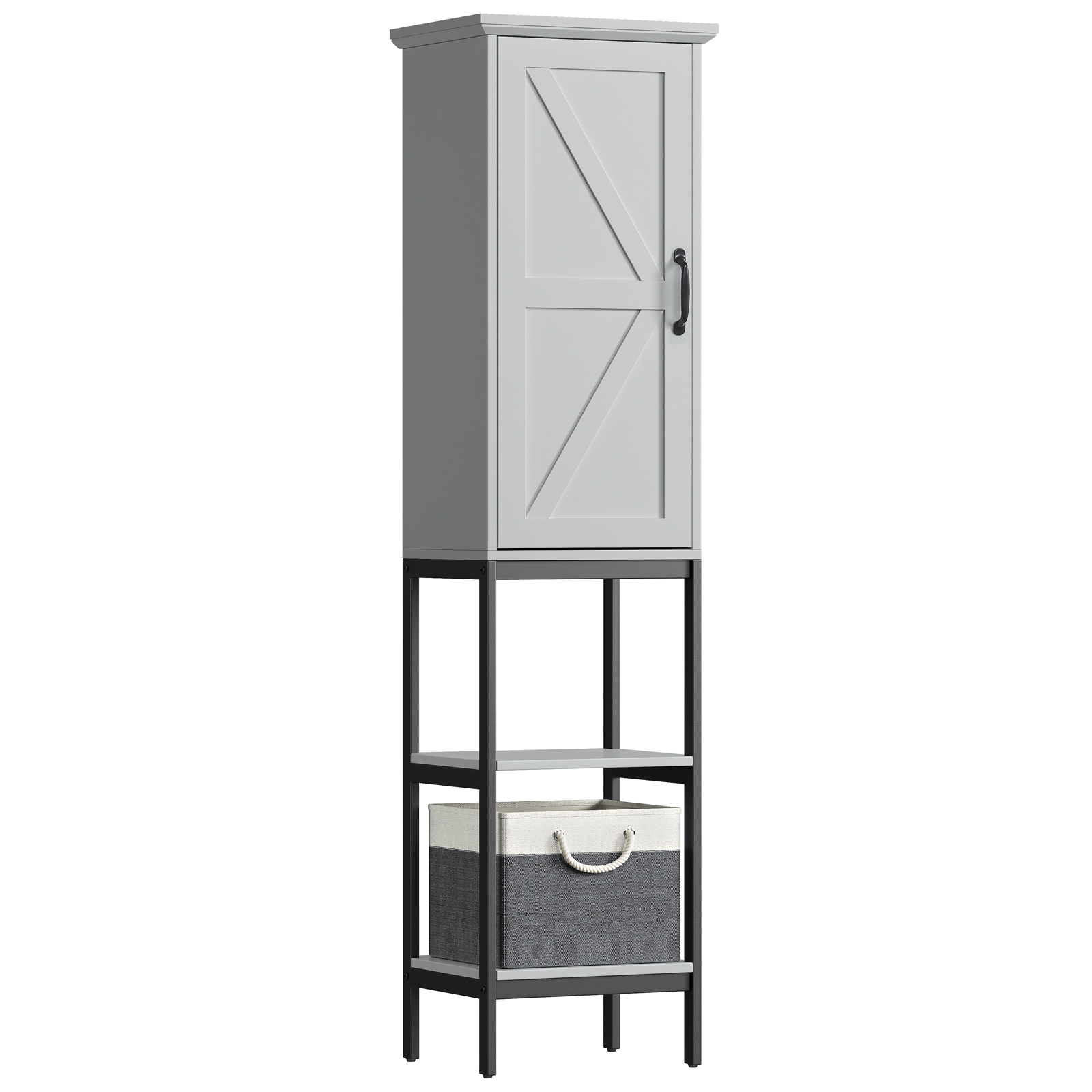 Baztin Linen Tall Narrow Storage with Storage Basket, Linen Tower with Door and