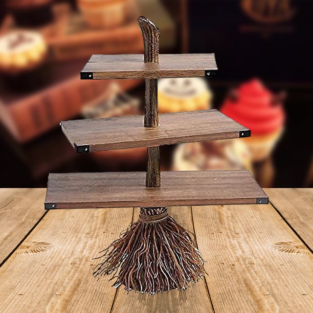 Bazyrey Halloween Broomstick Snack Bowl Stand, Witch Broomstick Snack