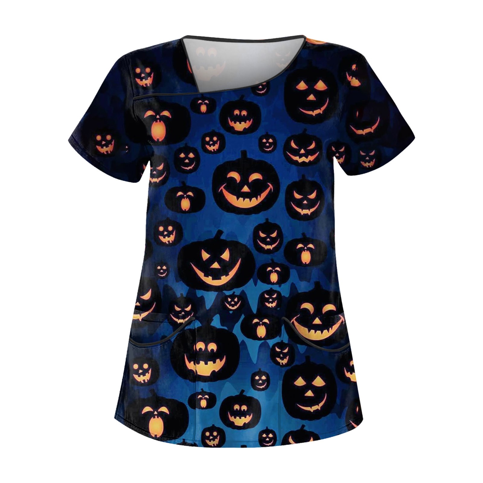 Bazyrey Halloween Scrub Tops Women Plus Size Halloween Printed Work