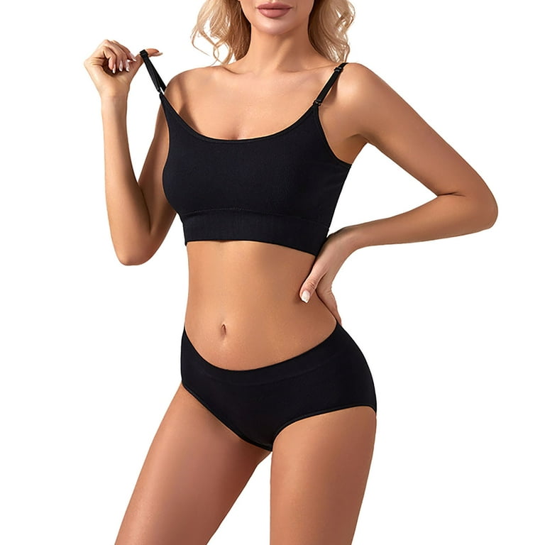 Bazyrey Push up Bras for Women Bra with Padded Straps Fashion Casual Tight  Fitting Vest Sleeve Pants Sports Solid Color Set Easy on Lightly Lined Bras  Black,M 