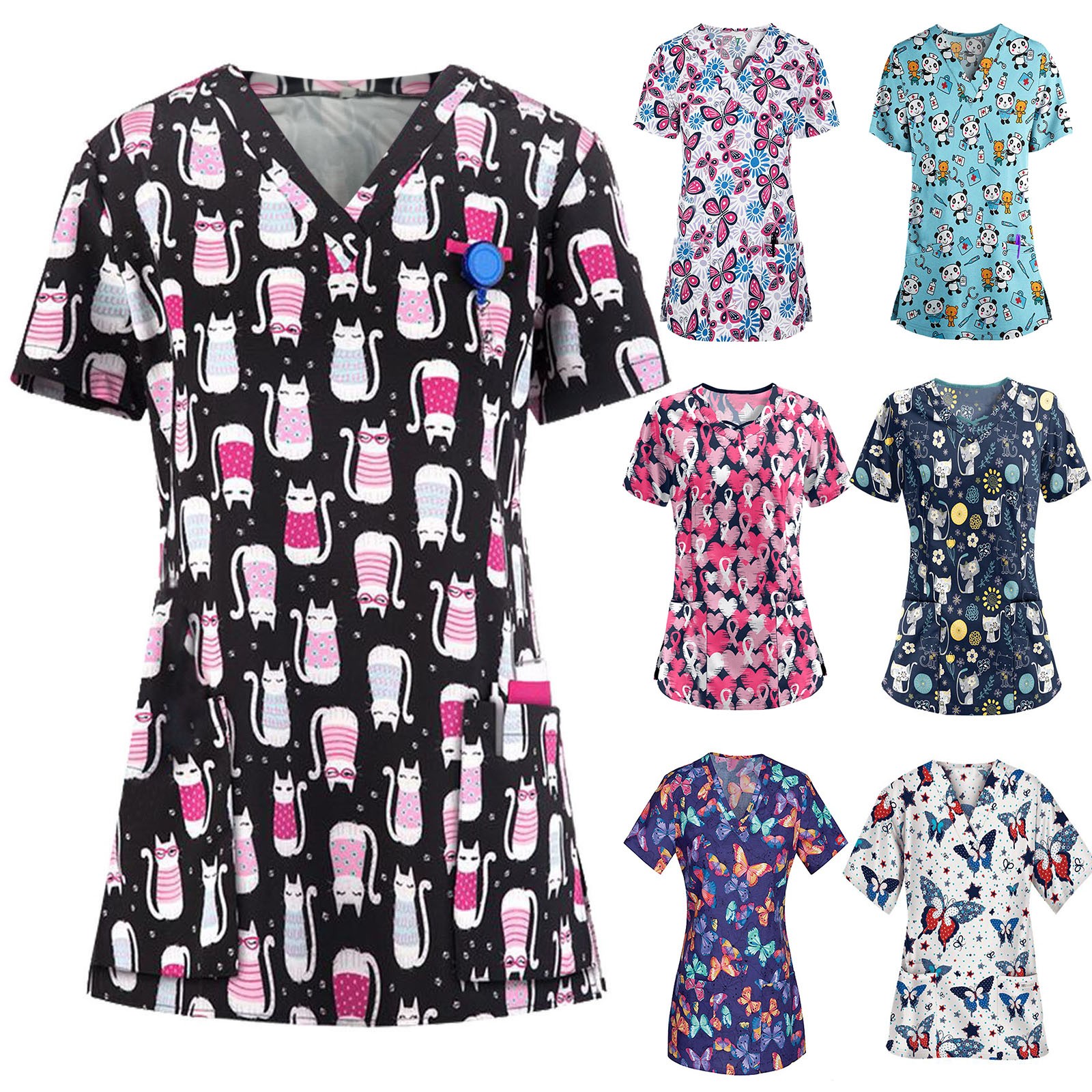 Bazyrey Women Plus Size Scrub Tops Short Sleeve Vneck Blouse Working