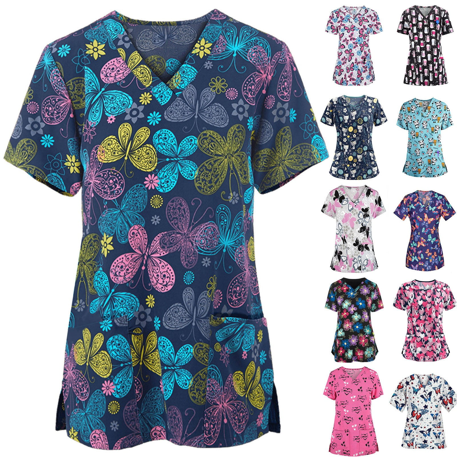 Bazyrey Women Plus Size Scrub Tops Short Sleeve Vneck Blouse Working