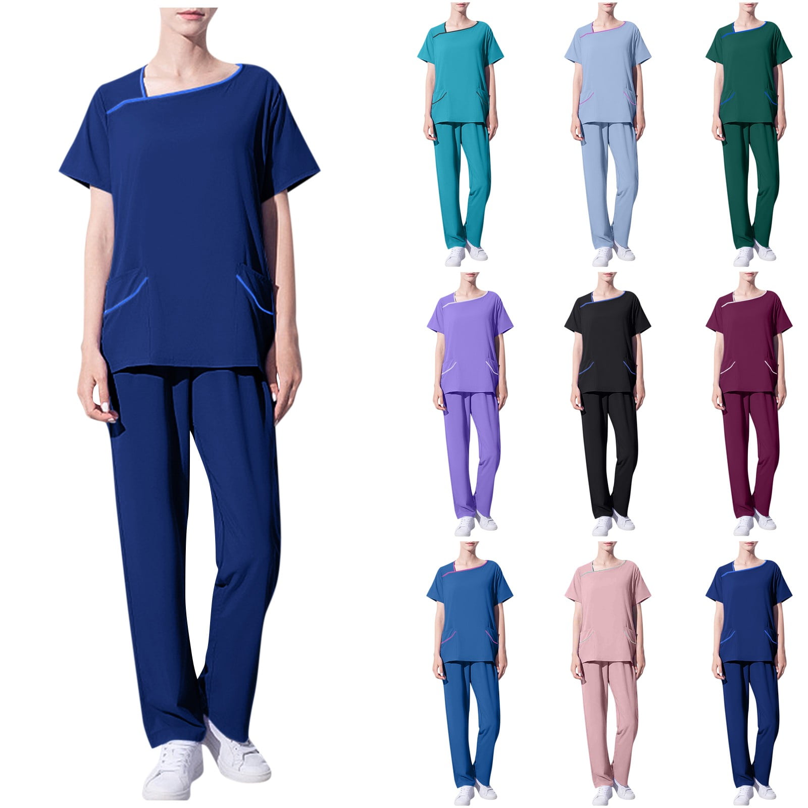 Bazyrey Women Plus Size Scrub Tops Women's Solid Color Square Collar ...