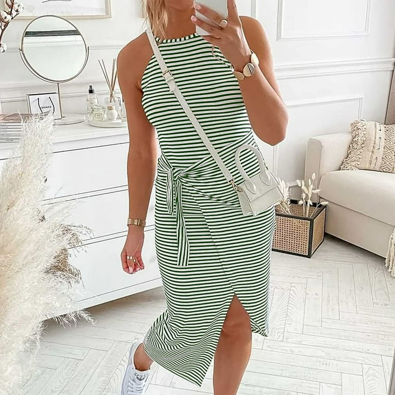 Tight black and shop white striped dress