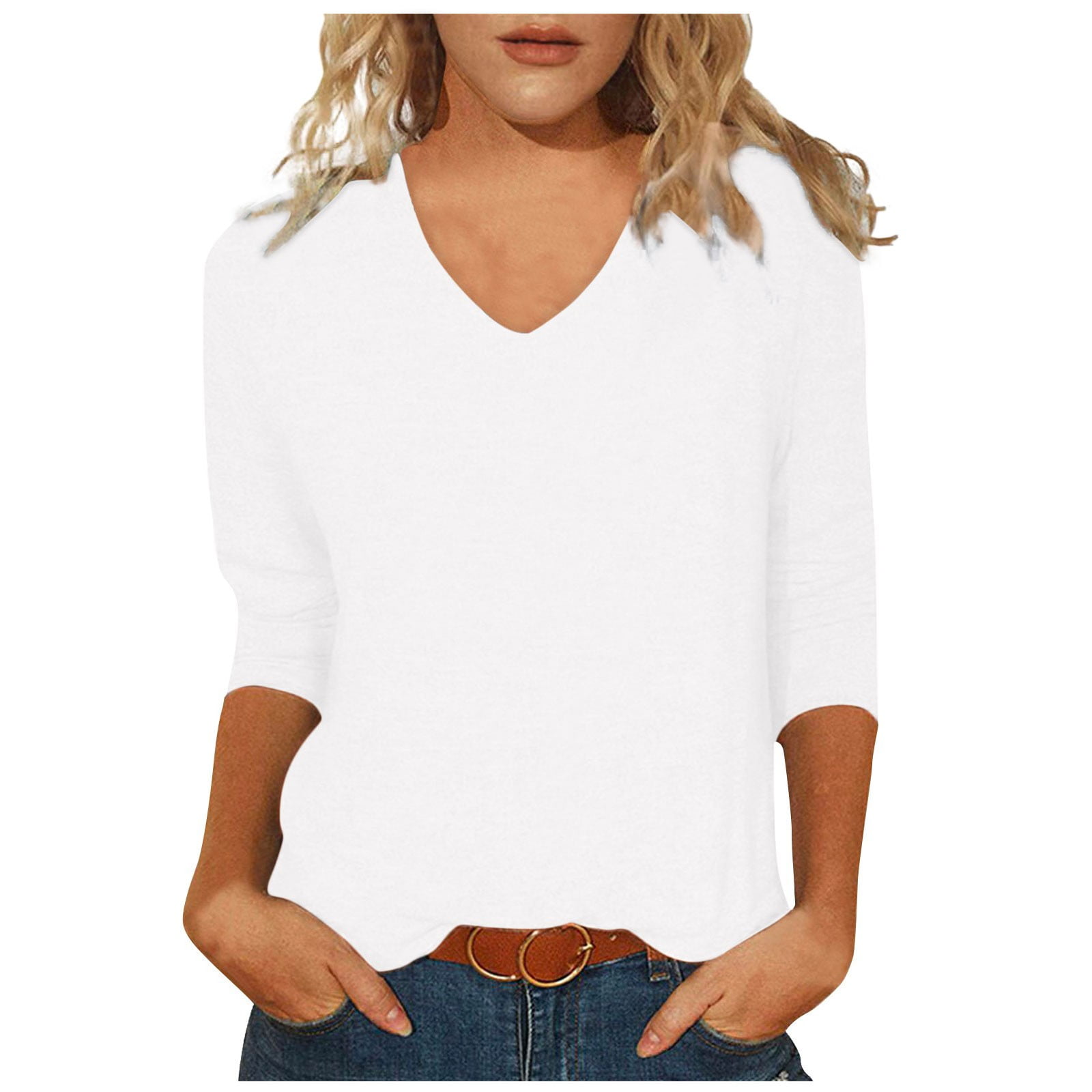 Ladies white v neck t outlet shirt