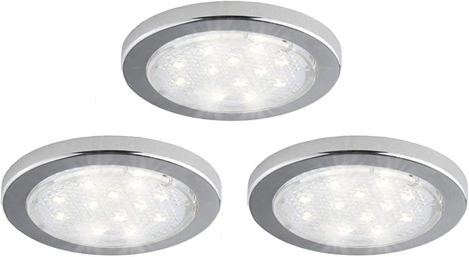 Chrome LED Under Cabinet Puck Lights Set of 3
