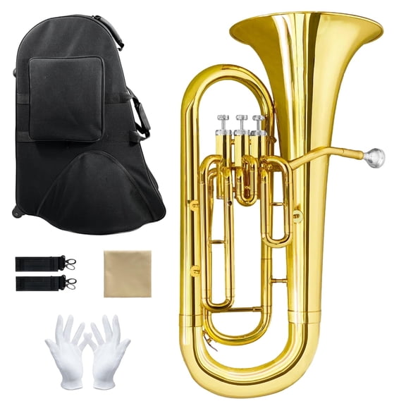 Bb Euphonium for Beginners & Pros - Premium Brass Instrument with Hard Case, Mouthpiece, Cleaning Kit & Gloves, Ideal for Brass Band, Solo & Ensemble.