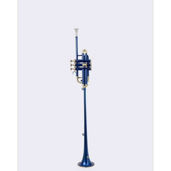QUEENBRASS Herald Flag Trumpet in Bb Pitch – Blue Lacquer Brass Instrument with Mouthpiece & Hard Case | Perfect for Parades, Ceremonial & Band Performances