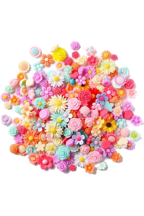 150 PCS Flatback Resin Flower Charms Mini Resin Flower Beads Charms Cabochons Embellishment Mixed Colors Daisy Flower Resin Slime Charms for DIY Craft Scrapbooking Hair Clip Decor