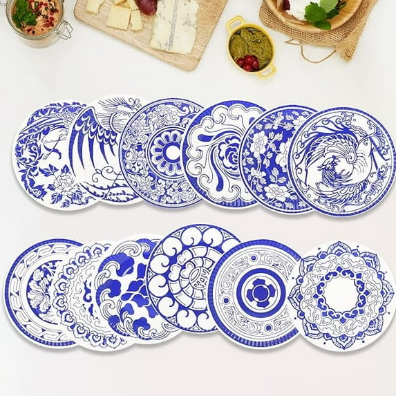 Bbiamsleep 24 Pieces 7 inch Blue and White Plates Decorative Paper Plates Blue Floral and White Party Plates Birthday Plate Disposable Paper Plates for Bridal Wedding Tea Party