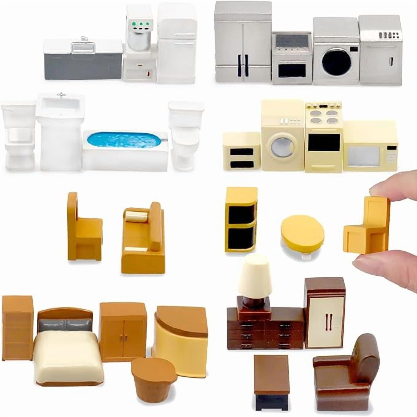 Bbiamsleep 31PCS Furniture Set, 1:48 Scale Resin Accessories and Furniture, Kitchen Bathroom and Living Room Set, Miniature Furniture Kit for Fairy Garden Home Decor