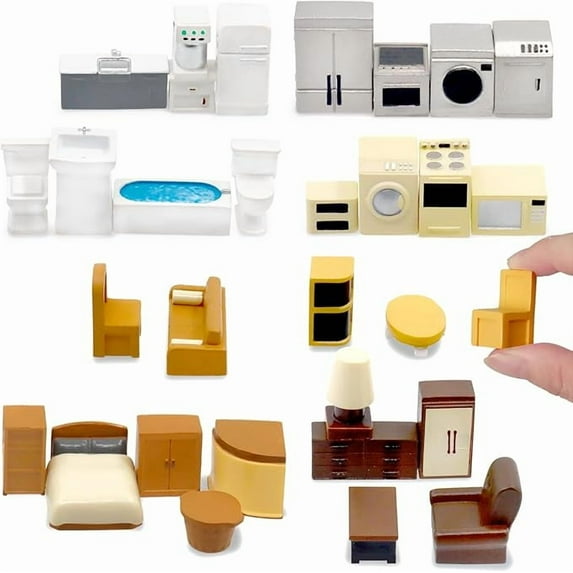 Bbiamsleep 31PCS Furniture Set, 1:48 Scale Resin Accessories and Furniture, Kitchen Bathroom and Living Room Set, Miniature Furniture Kit for Fairy Garden Home Decor