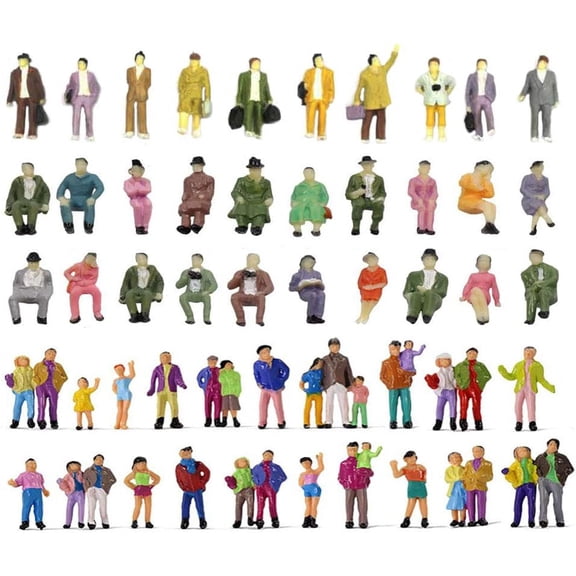 Bbiamsleep 50 Pcs 1:87/ HO Scale People Figurines Set - Tiny Sitting and Standing Delicate Hand Painted Model Train Park Street Figures for Miniature Scenes