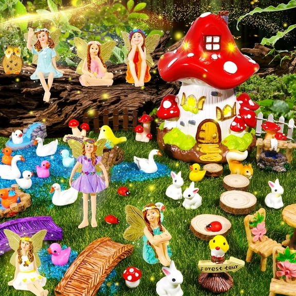 Bbiamsleep 50 Pcs Mushroom House Fairy House Decor Miniatures Figures Fairy Garden Accessories Outdoor Ornaments for Birthday Gift or House Decor