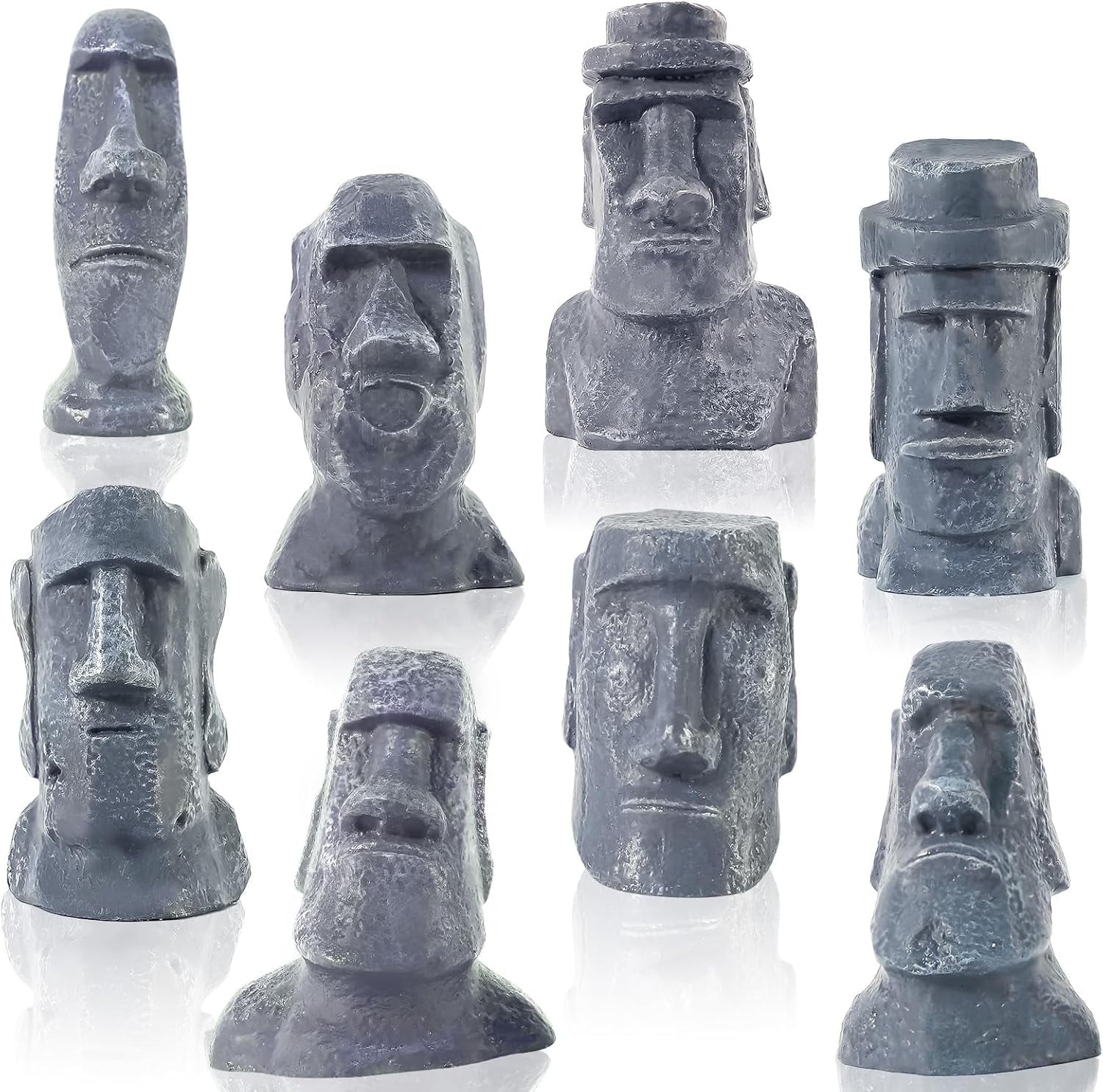 Bbiamsleep 8 Pcs Miniature Easter Island Head Statue Moai Statue Decor 2.5 inch Resin Stone Island for Room Accessories Antique Sculpture Desktop Bookshelf