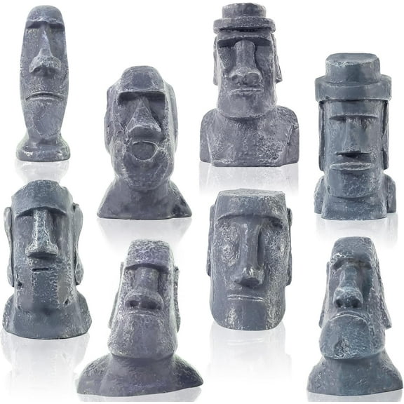 Bbiamsleep 8 Pcs Miniature Easter Island Head Statue Moai Statue Decor 2.5 inch Resin Stone Island for Room Accessories Antique Sculpture Desktop Bookshelf