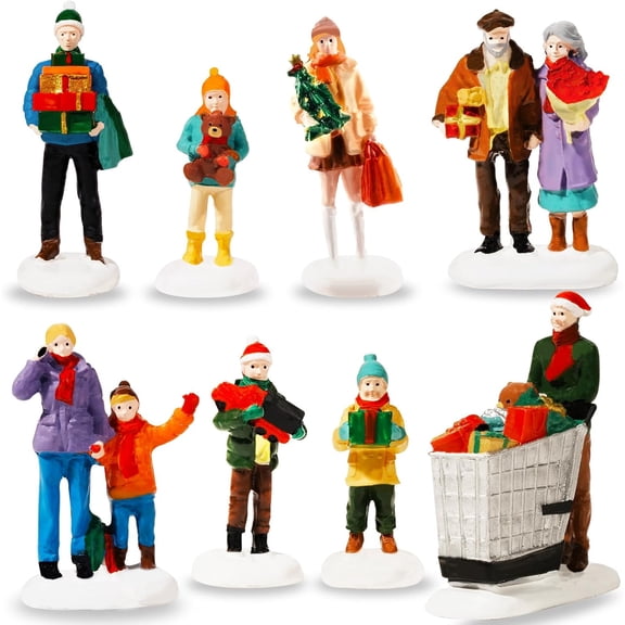 Bbiamsleep 8 pcs Christmas Village People Figurines Miniature Christmas Town Village Family Shopping Sets Mini Shopper People Figurines for Xmas Winter Decorations Accessories