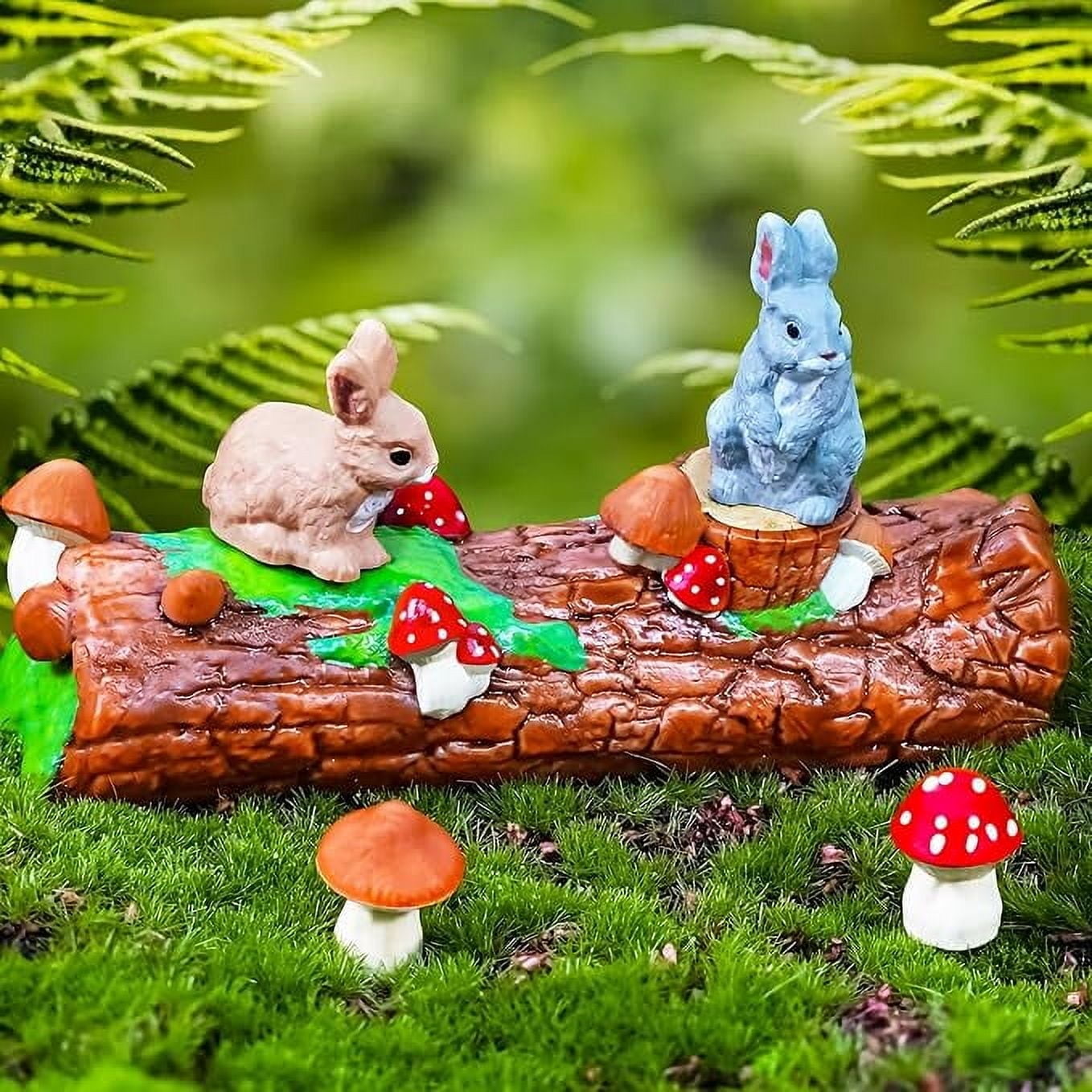 Bbiamsleep Artificial Tree Stump Rabbit Mushroom Miniature Figurines Mini Rabbits Mini Resin Mushroom Statues for Fairy Garden Diorama Supplies Aquarium Miniature Ornaments Easter Cake Home Gifts
