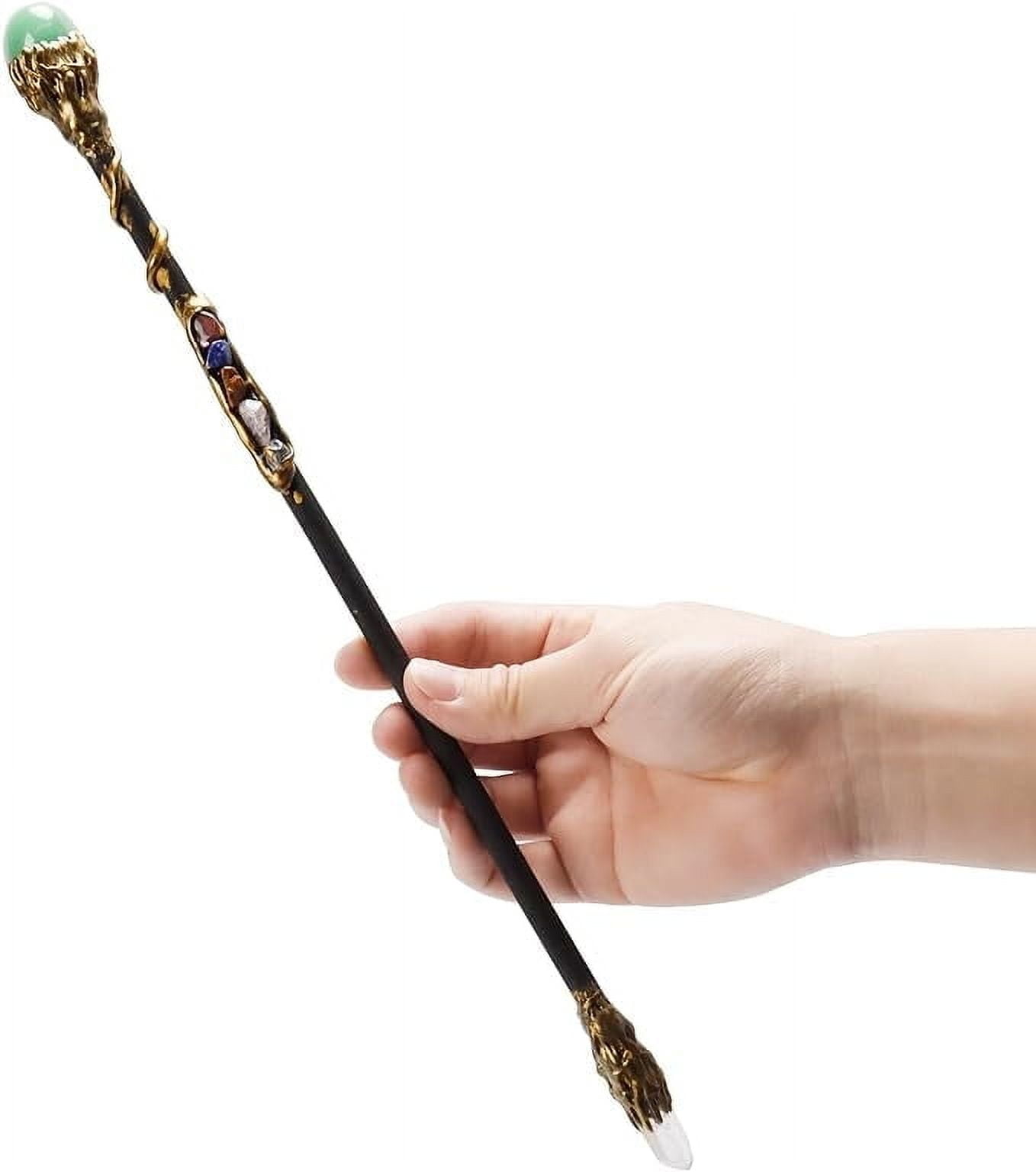 Bbiamsleep Handcrafted Crystal Magic Wand Green Aventurine Gemstone White Crystal Gemstone Magic Wand Cosplay Magic Wand for Witches and Wizards