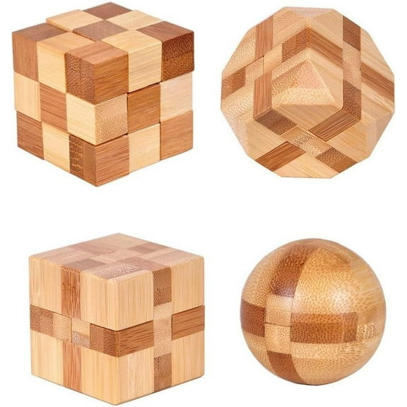Bbiamsleep Intellectual Logical Training Wooden 3D Puzzle, 4 Count